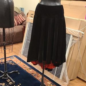 Holiday Black Velvet Hight-Low skirt w/Red Lining